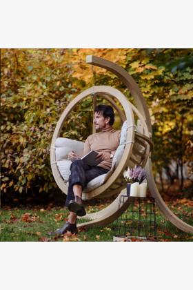 Schaukelstuhl Fichtenholz weiß mit Baumwollkissen gemütlich